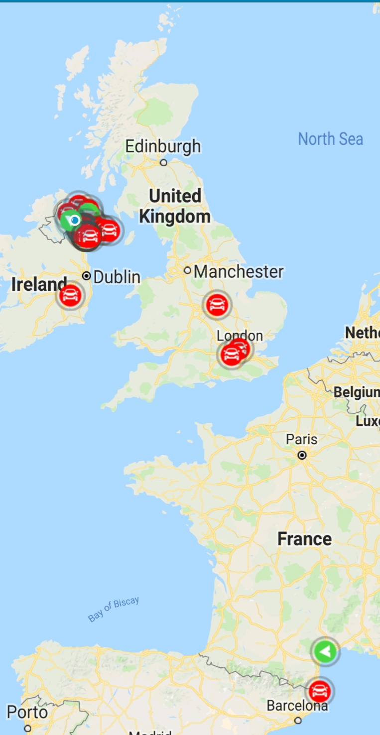 screen shot of vans cars and hgv`s in Ireland England and France